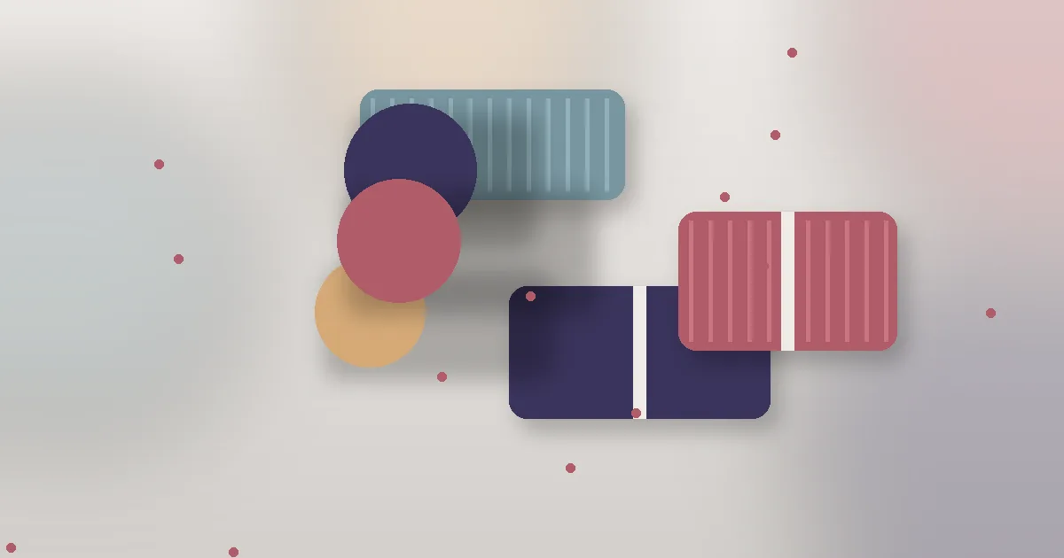 Abstract still life of folded fabric shapes in indigo, rose and teal tones