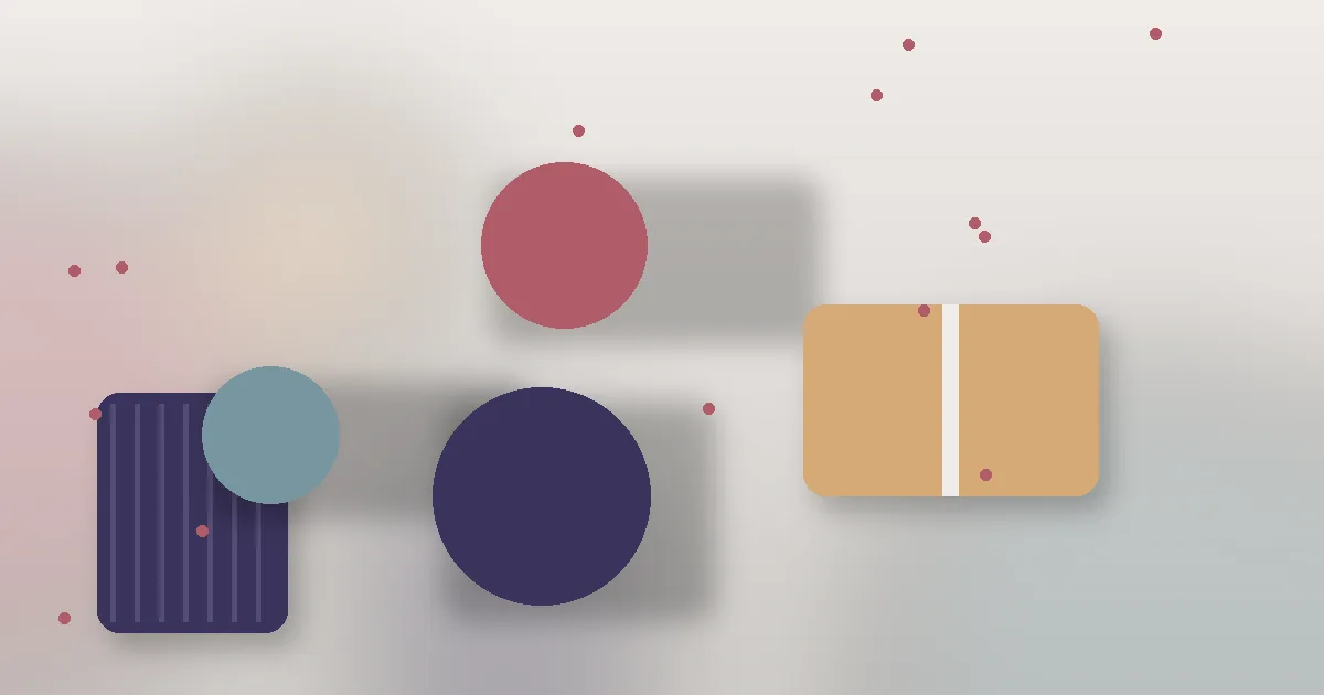 Abstract flat-lay of soft fabric-like shapes in ivory, indigo, rose and sand tones