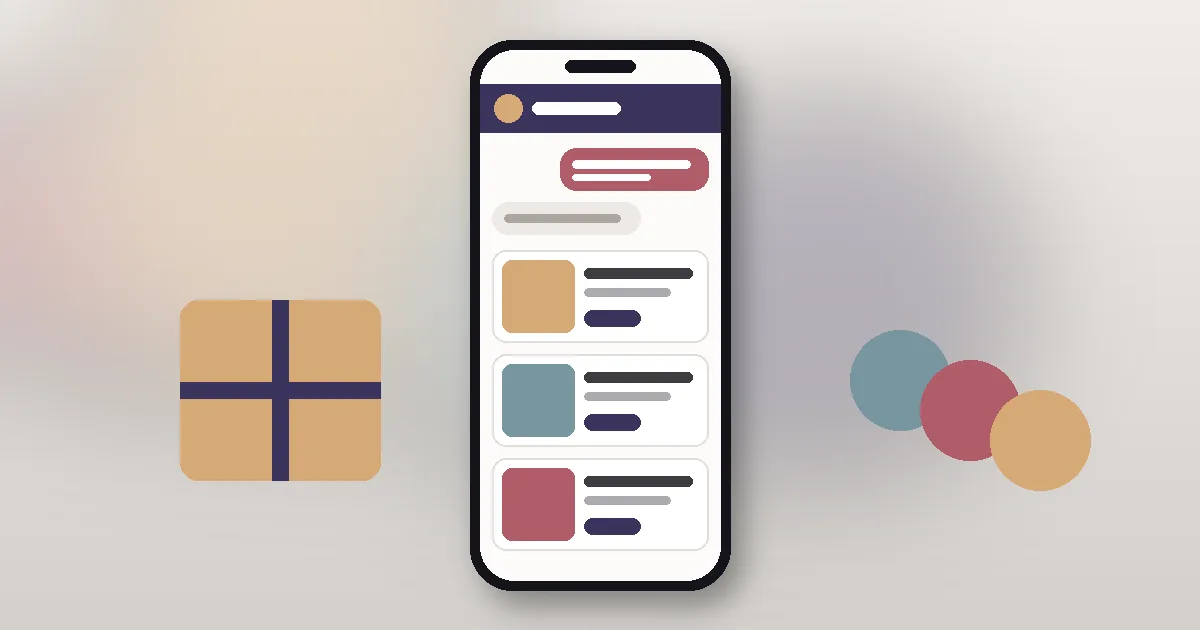 Illustrated phone showing a concierge chat with three result cards